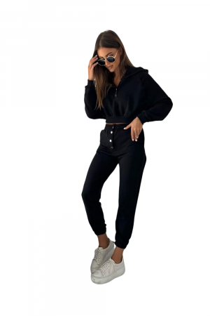 Trening Dama, Cu gluga, Capse la hanorac si pantaloni, Bumbac, Negru [1]