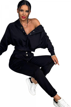 Trening Dama, Cu gluga, Capse la hanorac si pantaloni, Bumbac, Negru [6]