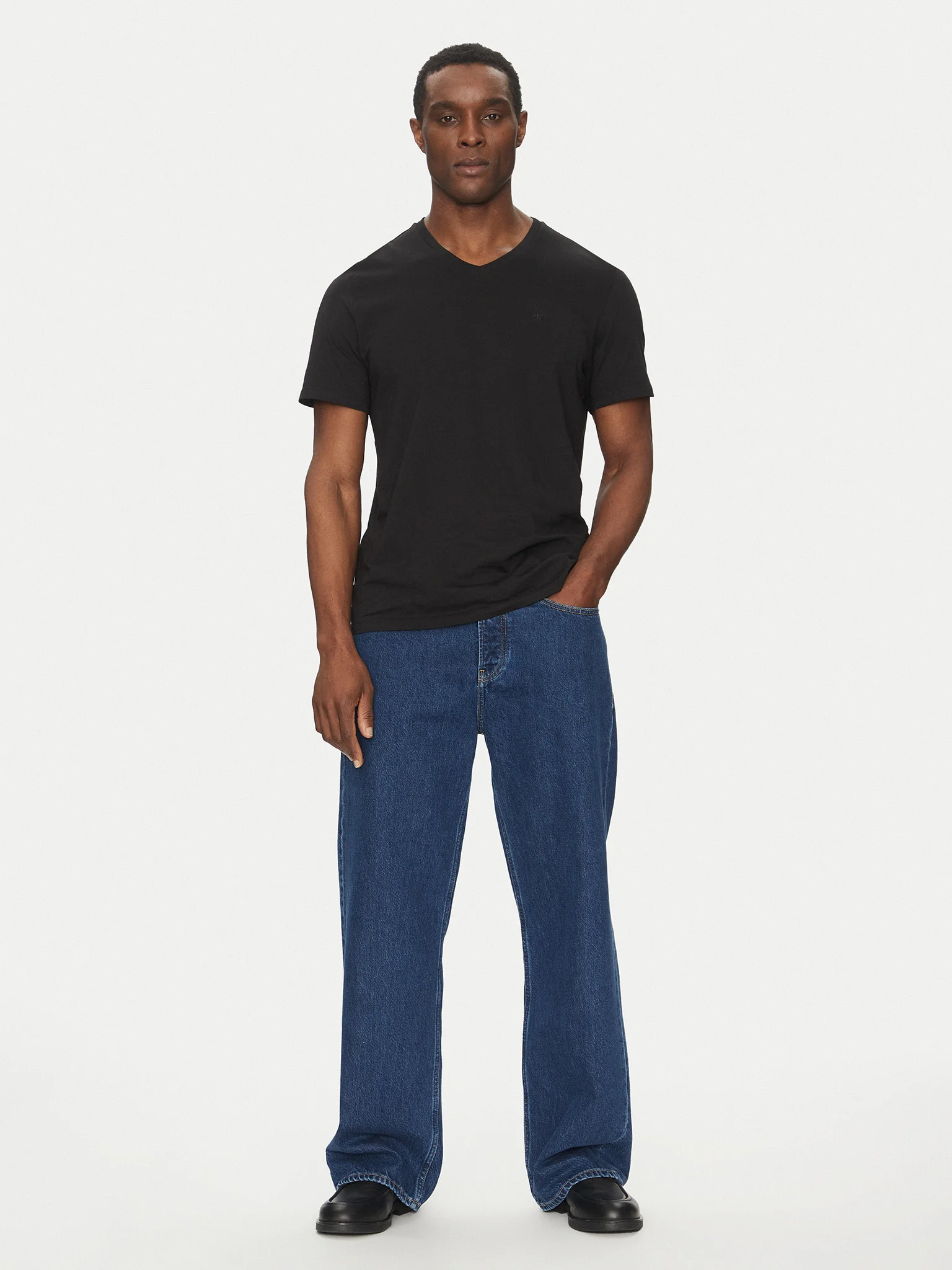 Tricou Bărbați, Calvin Klein, Guler in V, Bumbac, Mini Logo [2]