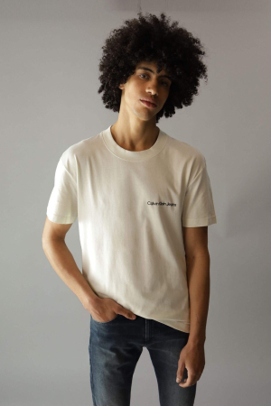 Tricou Barbati, Calvin Klein Jeans, Logo Brodat, Bumbac, Bej [1]