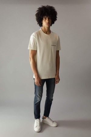 Tricou Barbati, Calvin Klein Jeans, Logo Brodat, Bumbac, Bej [4]