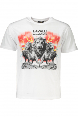 Barbati - Tricou Barbati, Cavalli Class, Regular Fit, Print, Alb, Bumbac