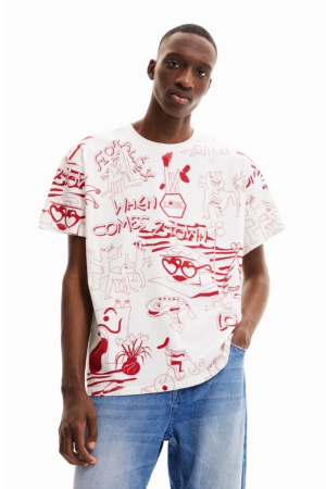 Tricou Barbati, Desigual, Alb, Oversize si imprimeu cu mesaj [1]