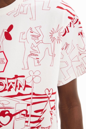 Tricou Barbati, Desigual, Alb, Oversize si imprimeu cu mesaj [7]