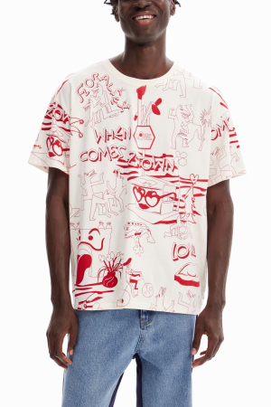 Tricou Barbati, Desigual, Alb, Oversize si imprimeu cu mesaj [5]