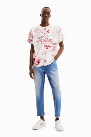 Tricou Barbati, Desigual, Alb, Oversize si imprimeu cu mesaj [3]