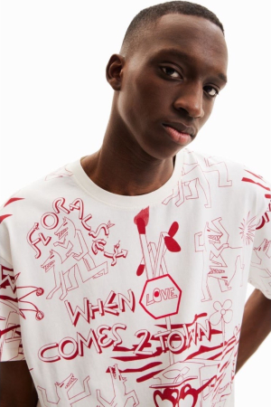 Tricou Barbati, Desigual, Alb, Oversize si imprimeu cu mesaj [4]