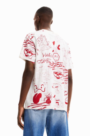 Tricou Barbati, Desigual, Alb, Oversize si imprimeu cu mesaj [2]