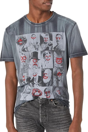 Barbati - Tricou Barbati, Desigual, Printat cu diferite fețe, Bumbac, Gri