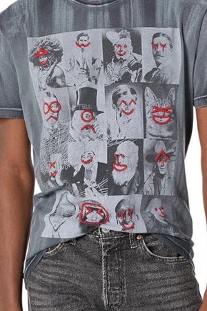 Tricou Barbati, Desigual, Printat cu diferite fețe, Bumbac, Gri [2]