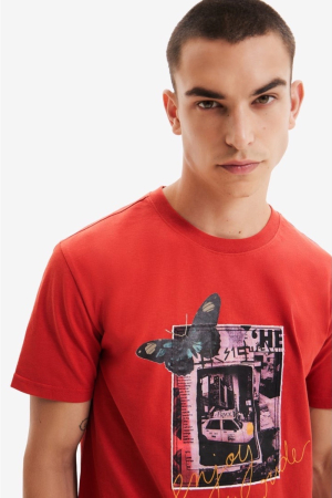 Tricou Bărbați, Desigual, Roșu, Bumbac, Print [3]