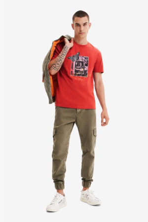 Tricou Bărbați, Desigual, Roșu, Bumbac, Print [4]