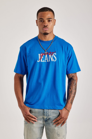 Tricouri - Tricou Barbati, Guess, Albastru, Bumbac, Logo Brodat, Oversize Fit