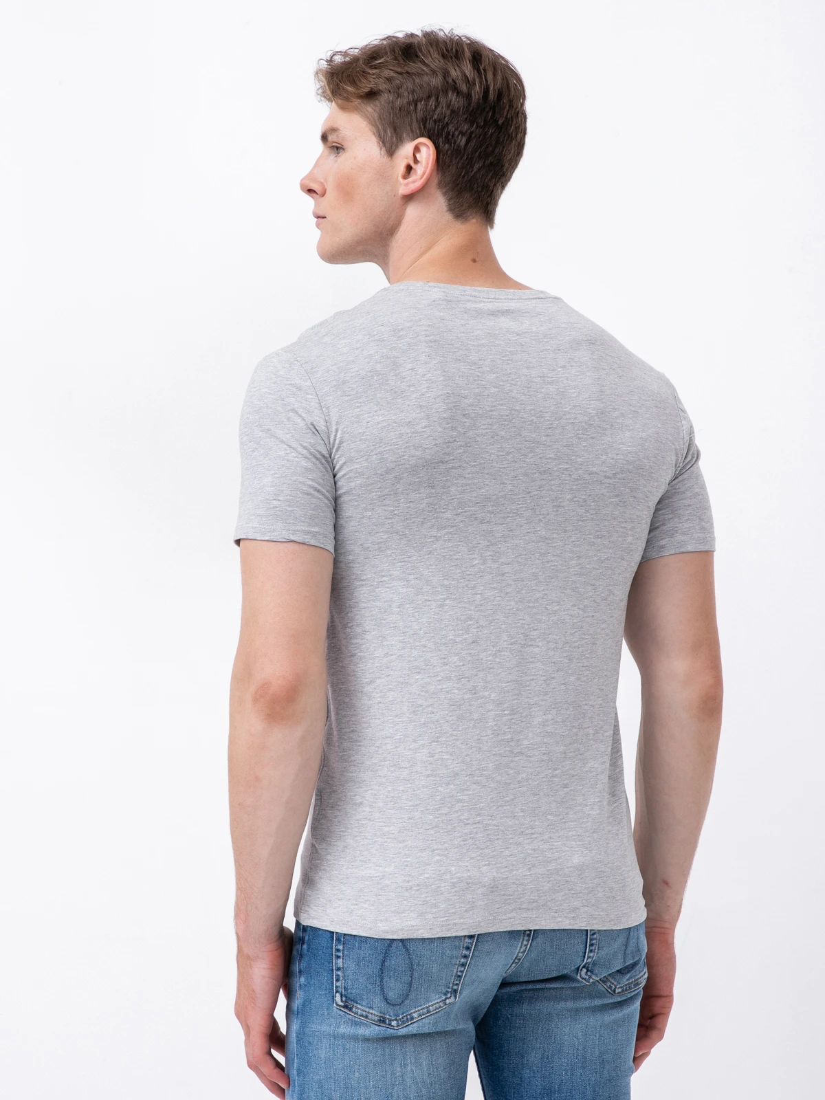 Tricou Barbati, Guess Jeans, Logo, Gri, Bumbac, Guler in V [2]