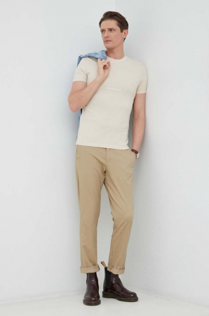 Tricou Barbati, Calvin Klein Jeans, Slim fit, Din amestec de bumbac organic, Bej [3]