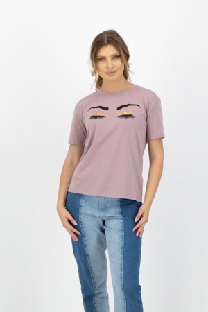 Tricou cu aplicatii stralucitoare dama, Kings & Clowns, Roz, Bumbac, S [2]