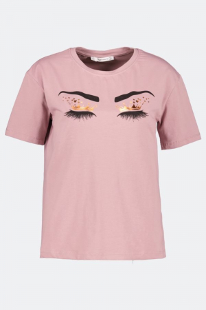 Tricouri - Tricou cu aplicatii stralucitoare dama, Kings & Clowns, Roz, Bumbac, S