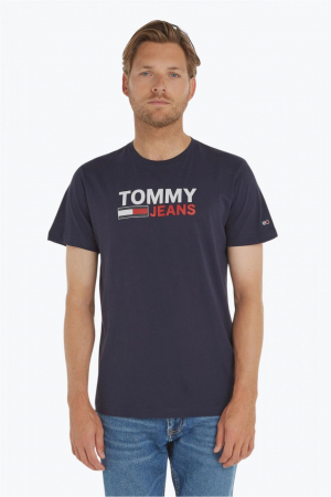 Tricou Bărbați, Tommy Jeans, Imprimeu cu logo, Bleumarin inchis, L INTL