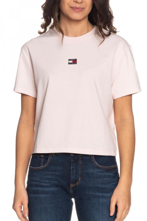 Tricou Dama, Tommy Hilfiger, Cu detaliu brodat cu logo, Decolteu la baza gatului, Bumbac