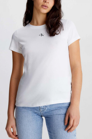 Tricouri - Tricou Dama, Calvin Klein Jeans, Slim Fit, Bumbac organic, Alb, L