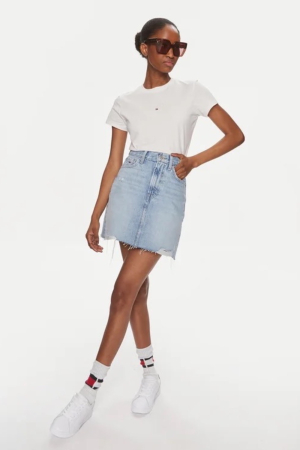 Tricou Dama, Tommy Jeans, Alb, Bumbac, Logo Brodat [3]