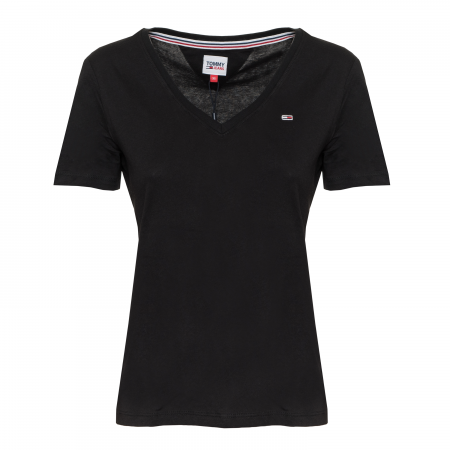 Tricou Dama, Tommy Jeans, Negru, Guler in V, Bumbac 100%