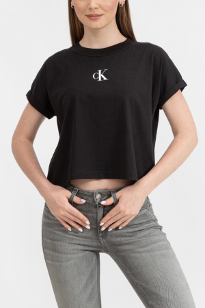 Tricou Dama, Logo, Calvin Klein Jeans, Negru, Bumbac