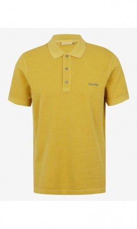 Tricouri polo - Tricou polo barbati, Calvin Klein, Din bumbac cu logo brodat, Croiala Regular Fit, Galben, M