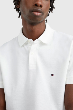 Tricou polo barbati, Tommy Hilfiger, Alb, Logo Brodat, Bumbac [3]