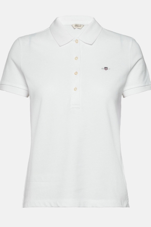 Tricouri - Tricou polo dama, Gant, Alb, Bumbac, Logo Brodat