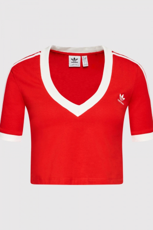 Tricou Top Dama, Adidas Originals, V-Neck, Rosu, Bumbac [4]