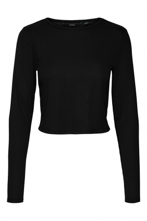 Pulovere si Bluze - Vero Moda, Bluza crop cu aspect striat, Negru, L