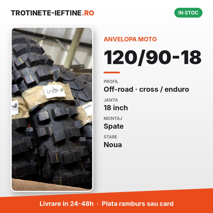 Anvelopa moto 120/90-18 spate, off-road (cross/enduro), profil cu crampoane, janta 18 inch [2]