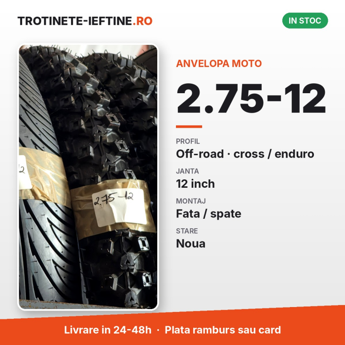 Anvelopa moto 2.75-12, off-road (cross/enduro), profil cu crampoane, janta 12 inch [2]