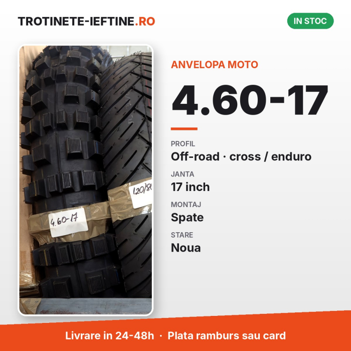 Anvelopa moto 4.60-17 spate, off-road (cross/enduro), profil cu crampoane, janta 17 inch [2]