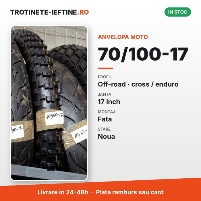 Anvelopa moto 70/100-17 fata, off-road (cross/enduro), profil cu crampoane, janta 17 inch [2]