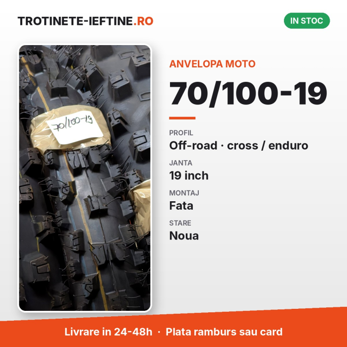 Anvelopa moto 70/100-19 fata, off-road (cross/enduro), profil cu crampoane, janta 19 inch [2]