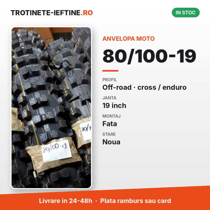 Anvelopa moto 80/100-19 fata, off-road (cross/enduro), profil cu crampoane, janta 19 inch [2]