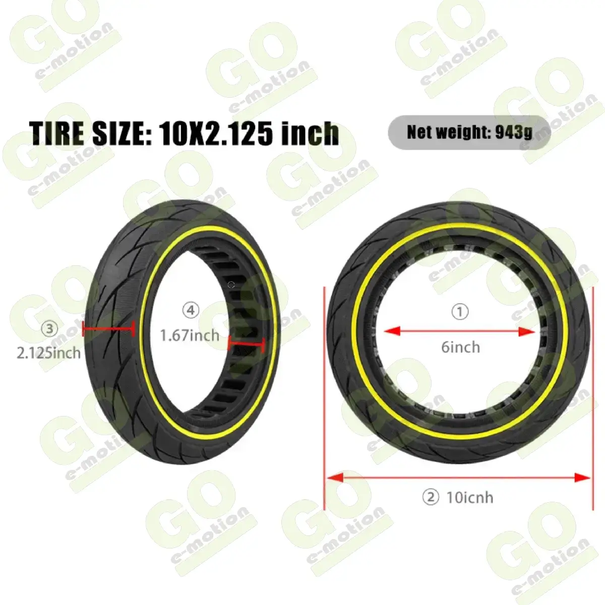 Anvelopa solida 10x2.125 cu inel galben pentru scuter Xiaomi [2]