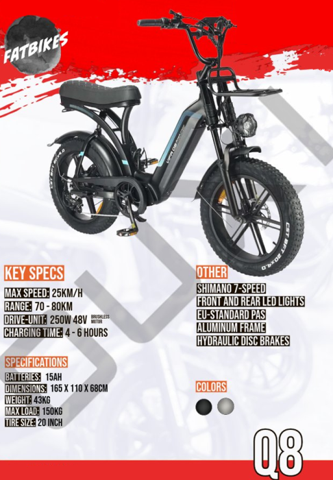 Bicicleta electrica OUXI Q8 Fat Bike 250W 48V [2]