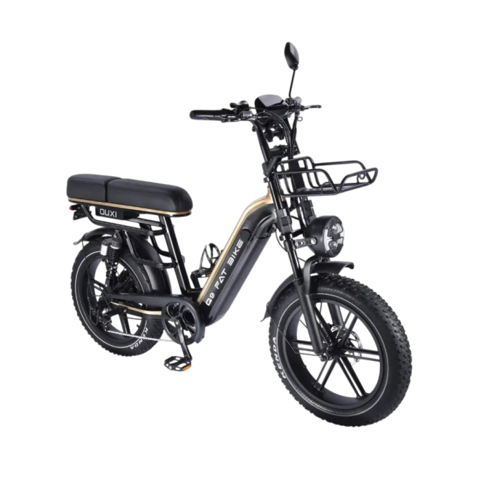Bicicleta electrica OUXI Q9, 250W, baterie 48V 15Ah, autonomie 70 km, roti 20x4.0, frane hidraulice duble, Negru-Auriu [5]