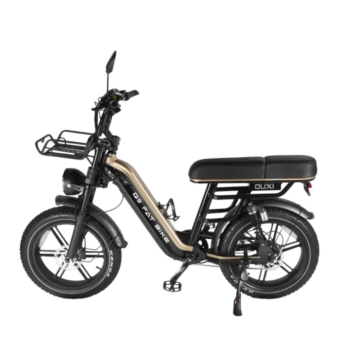 Bicicleta electrica OUXI Q9, 250W, baterie 48V 15Ah, autonomie 70 km, roti 20x4.0, frane hidraulice duble, Negru-Auriu [3]