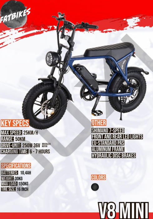 Bicicleta electrica OUXI V8 Mini Fat Bike 250W 36V [2]