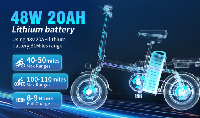 Bicicletă electrică pliabilă 48V 20Ah, motor 740W, autonomie până la 80 km, viteză 32 km/h, suspensie dublă [5]