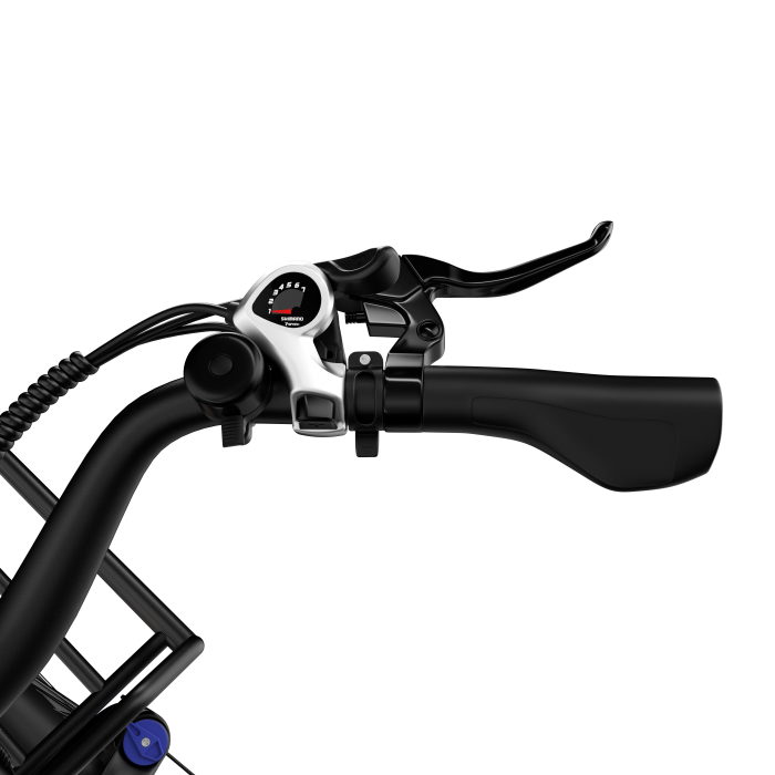 Bicicletă electrică V1 Black 28”, baterie 36V 15.6Ah, autonomie 45–90 km, motor 250W, Shimano 7 viteze [9]