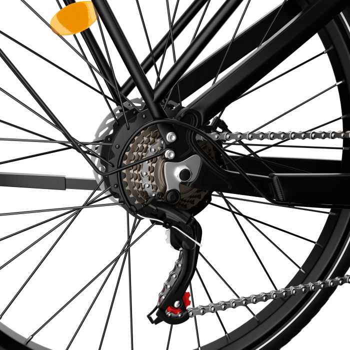Bicicletă electrică V1 Black 28”, baterie 36V 15.6Ah, autonomie 45–90 km, motor 250W, Shimano 7 viteze [11]