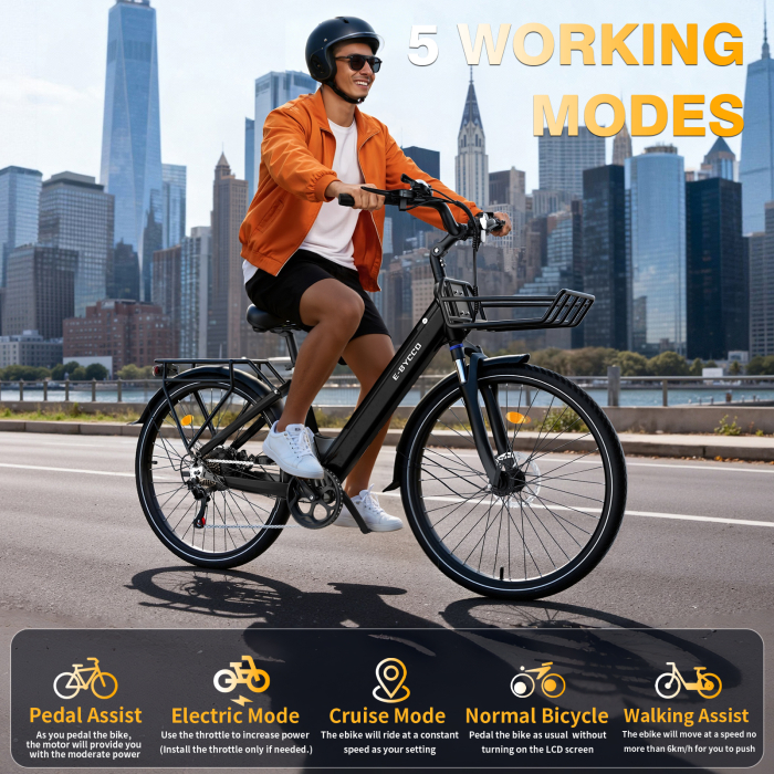 Bicicletă electrică V1 Black 28”, baterie 36V 15.6Ah, autonomie 45–90 km, motor 250W, Shimano 7 viteze [6]