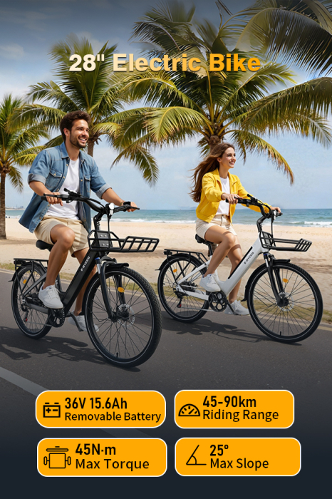 Bicicletă electrică V1 Black 28”, baterie 36V 15.6Ah, autonomie 45–90 km, motor 250W, Shimano 7 viteze [8]