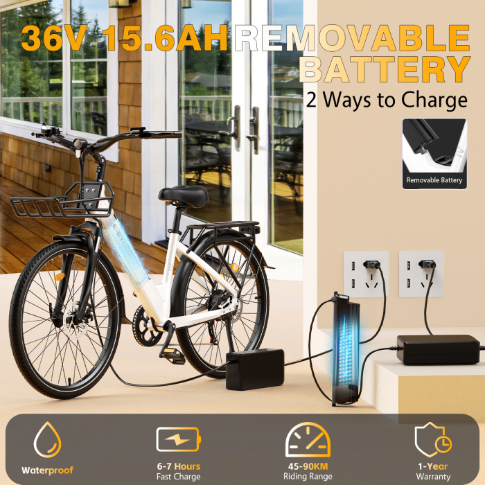 Bicicletă electrică V1 Black 28”, baterie 36V 15.6Ah, autonomie 45–90 km, motor 250W, Shimano 7 viteze [2]