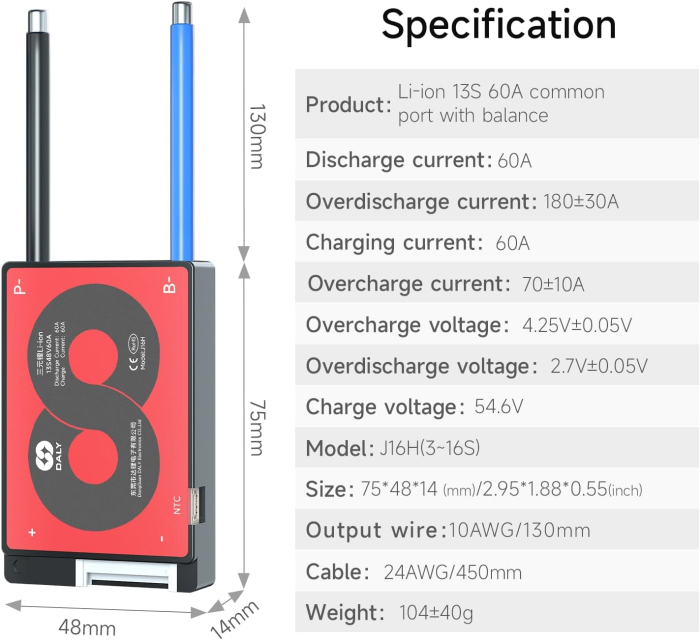 BMS DALY 13S 48V 60A pentru baterie trotineta electrica, noua generatie [2]